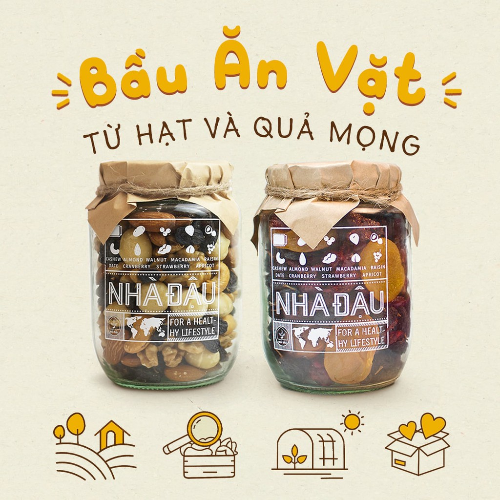 Combo ăn vặt mẹ bầu Mixnuts hạt cao cấp và Mixfruit quả mọng dinh dưỡng | Nhà Đậu | 36