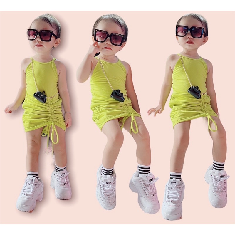 Đầm Thun Body Rút Bé Gái Sành Điệu Chất Thun Cotton Mềm Mại Co Dãn Thoải Mái