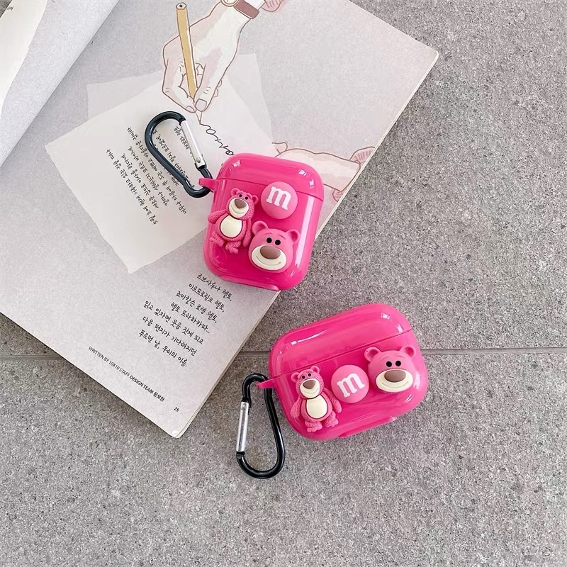 Vỏ bao đựng tại nghe airpod Pinks 3 Gấu Dâu Lotso bảo vệ bao đựng tai nghe không dây bluetooth 1/2/Pro/i12/i11/air3