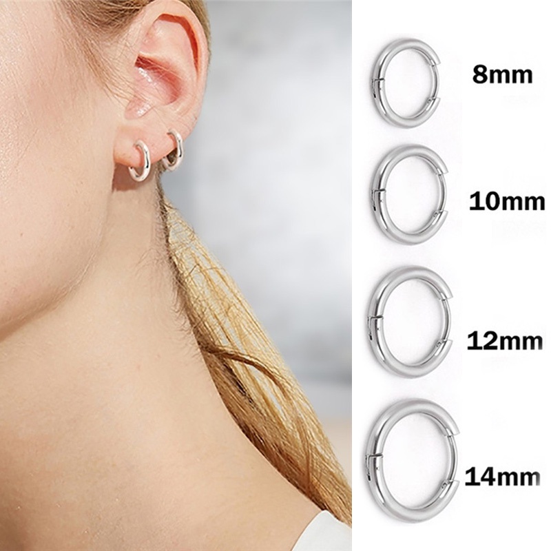 Bông Tai Titan Hình Tròn Màu Bạc Đơn Giản Thời Trang Cho Nữ