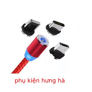 Cáp sạc nam châm 3 đầu xoay 360 độ iphone / android / type c có đèn led, sạc nhanh 2.4a -