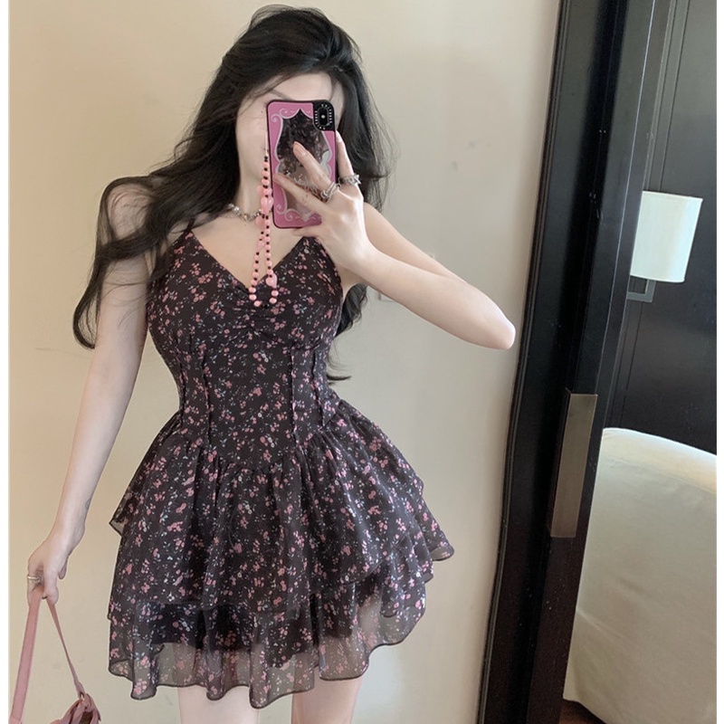 Đầm Mini Cột Dây Trễ Vai In Họa Tiết Hoa Quyến Rũ Hợp Thời Trang Cho Nữ