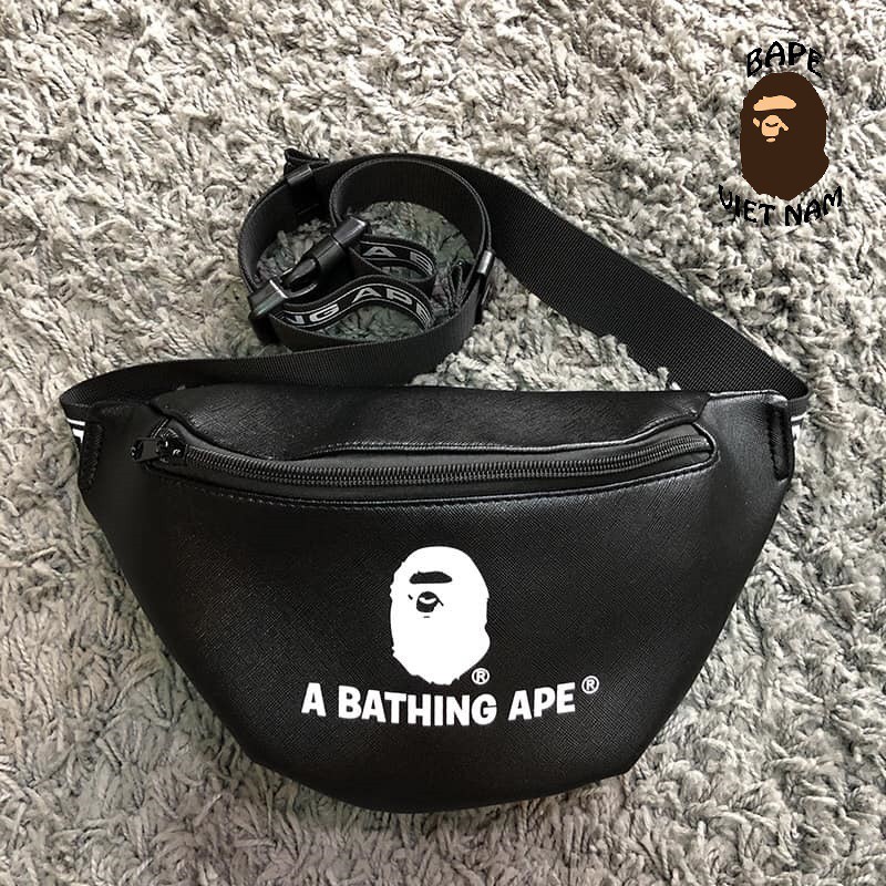 [Best Quality] Túi đeo chéo Bape, chất liệu Da, màu đen BapeVN