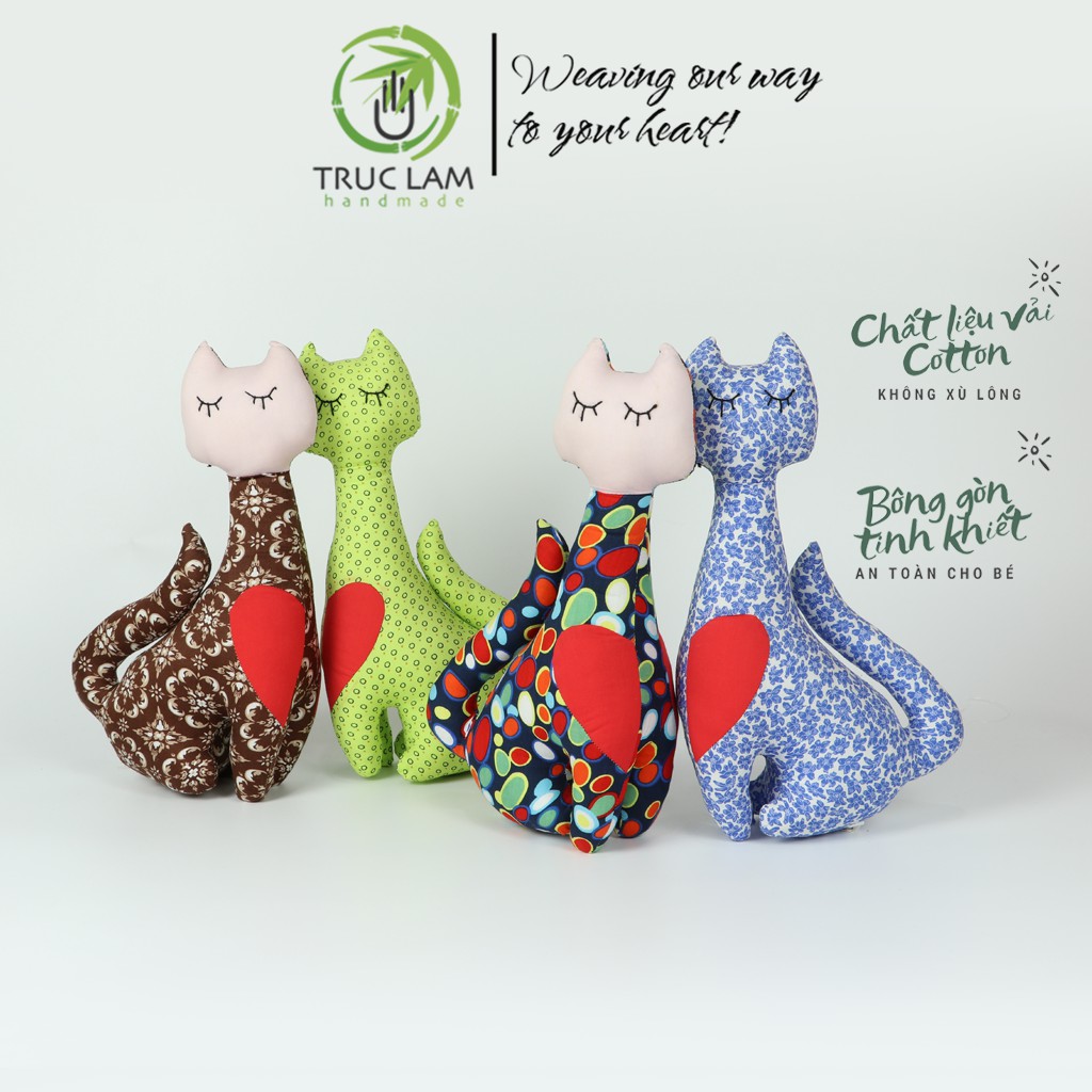 Đồ Chơi Cho Bé Thú Nhồi Bông Hình Con Mèo Ghép Đôi Trái Tim Vải Hoa Bông Gòn Cao Cấp - Trúc Lâm Handmade