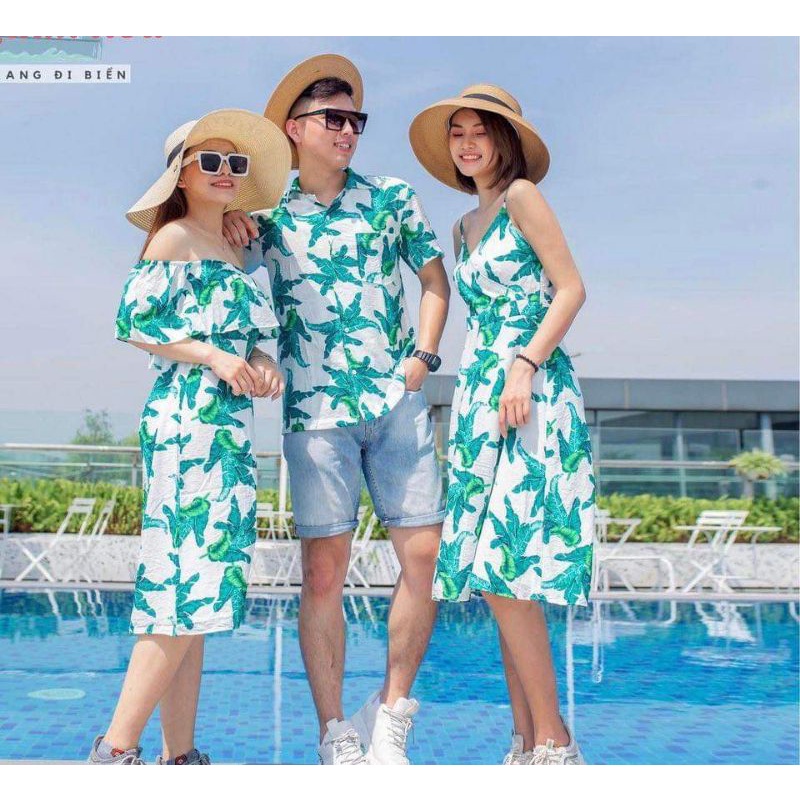 Bộ đi biển nam nữ hoạ tiết hoa lá, Đồng phục nhóm TEAM đi biển hoạ tiết nổi bật hàng cao cấp