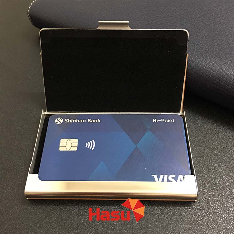 Hộp đựng name card, card visit khung théo không rỉ bồi da PU Hasu M652
