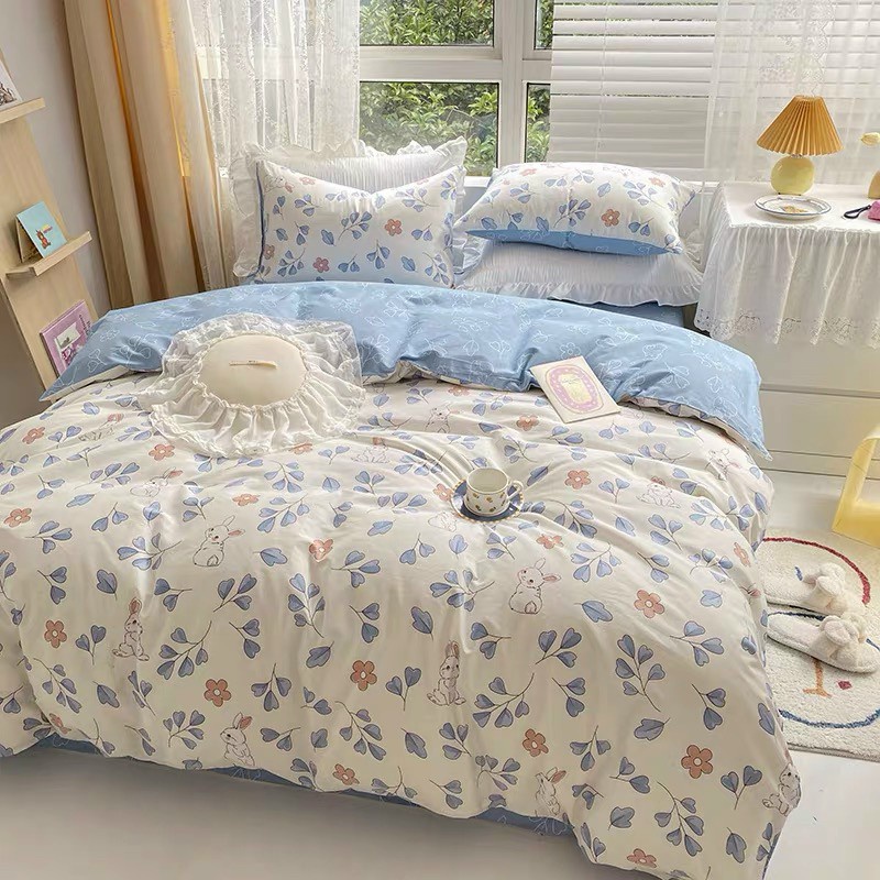 Chăn Ga Gối Cotton Living 💝 FREESHIP 💝 Bộ Chăn Ga Cotton 100% " Cỏ 4 Lá " nhập khẩu 4 món