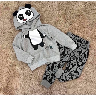 Bộ nỉ hoodie hoạ tiết panda Zara xuất