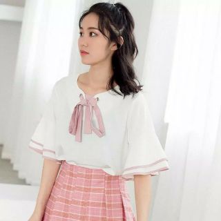 Áo kiểu cột nơ viền ulzzang