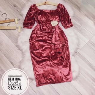 Bigsize Đầm body nhung kèm hoa D262
