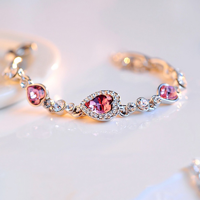 Vòng Tay Mạ Bạc 925 Mặt Hình Trái Tim Đính Đá Pha Lê Thời Trang Cho Nữ