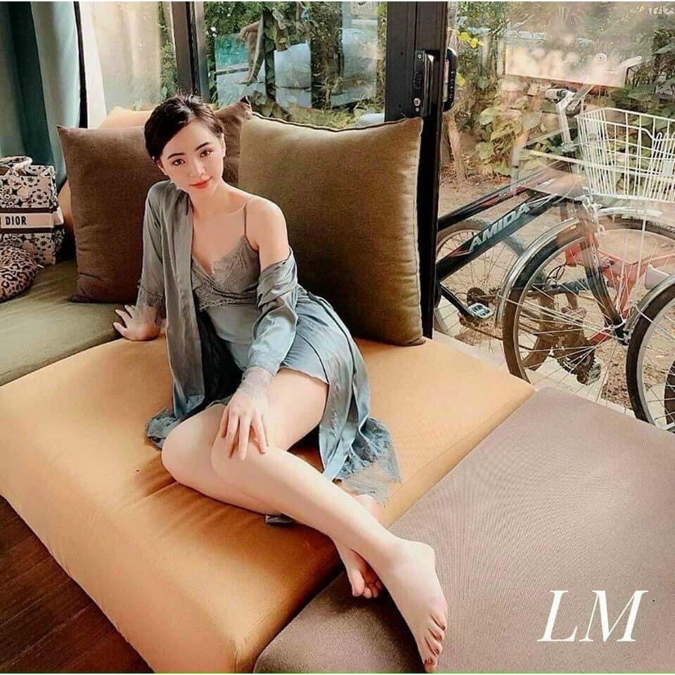(M22) Váy ngủ hai dây lụa satin sexy có mút ngực cao cấp Đầm mặc nhà gợi cảm quyến rũ