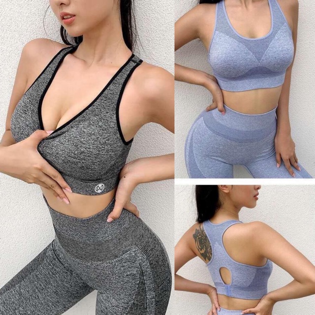 Set Bộ Tập Gym, Yoga Dệt Kim Naqi FY-228 Phối Sọc Duyên Dáng Quần Cạp Cao Ôm Bụng Bra có Mút Lót Cao Cấp