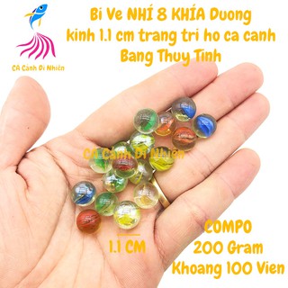 Viên bi ve NHÍ 8 khía 200 gram (100 viên) size 1.1 cm trang trí hồ cá