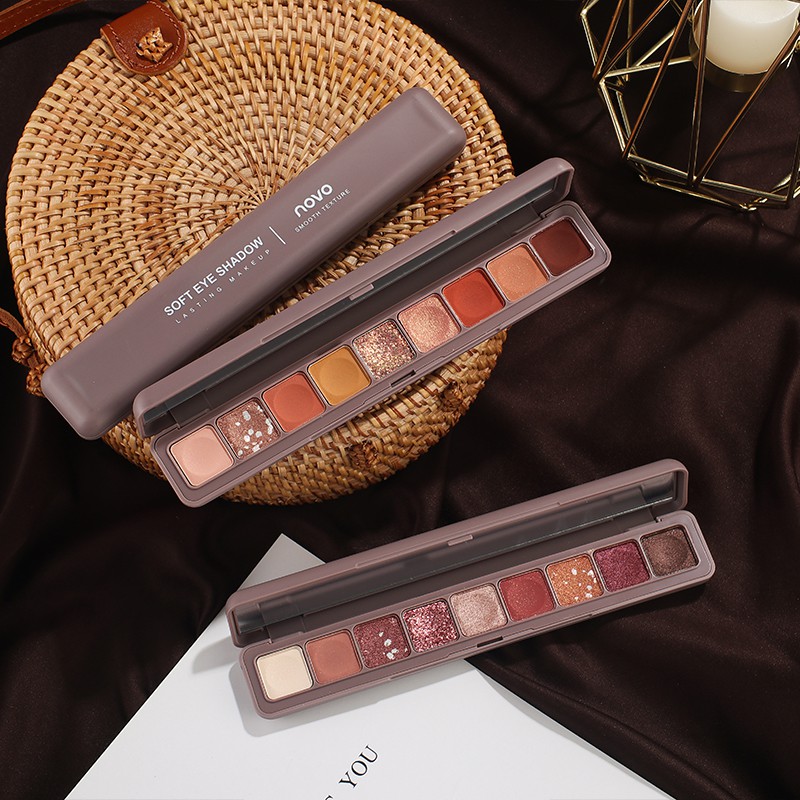 ♕Bảng Phấn Mắt NOVO 9 Màu Lì Lấp Lánh Tông Đất Trang Điểm Đa Năng NO.5283