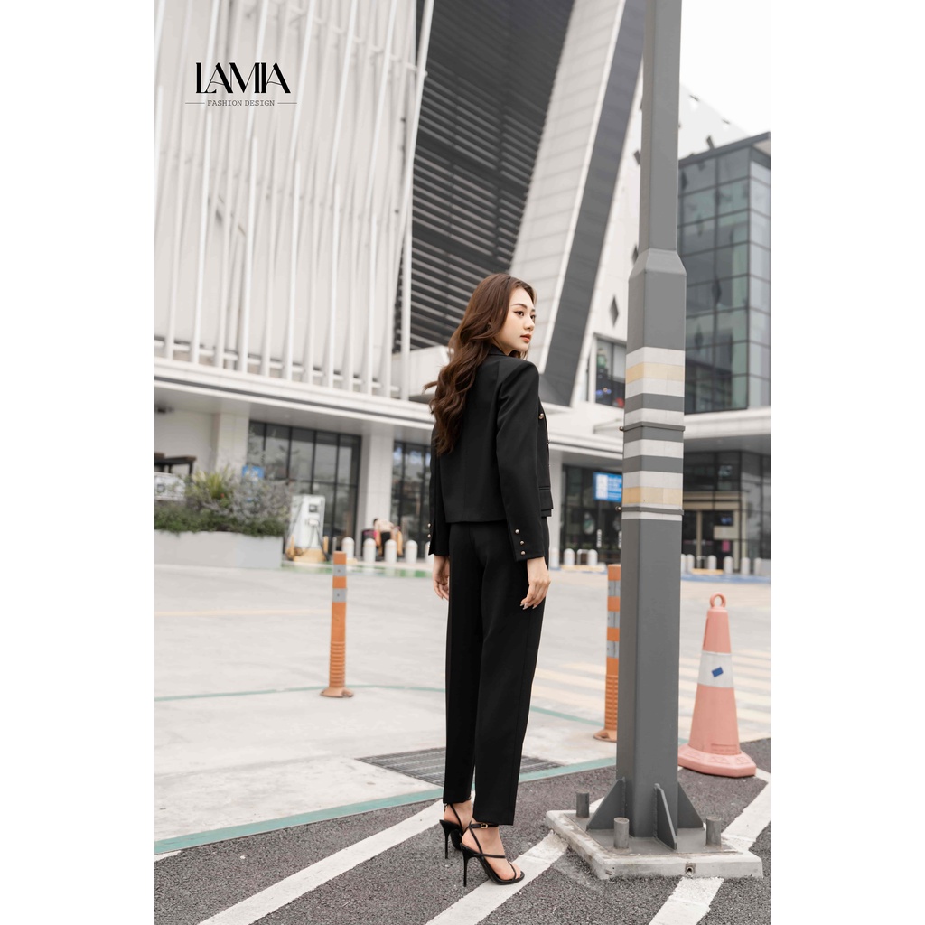 Set vest công sở nữ Lamia Design LUXE001 màu đen tuyền dáng ngắn crop top sang trọng hiện đại