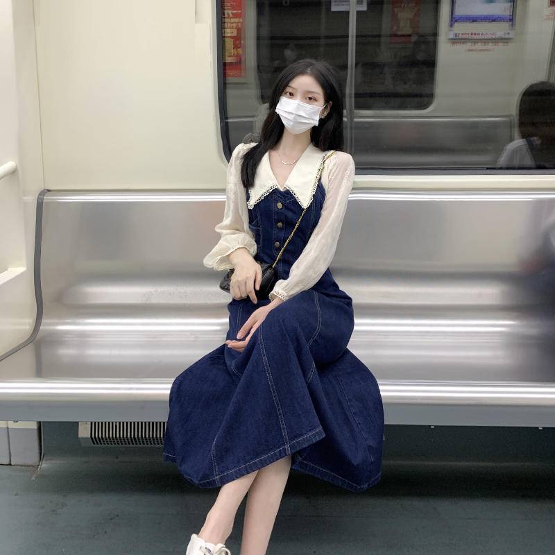 Váy Yếm Đầm Jean Dài Qua Gối Dáng Xòe Hai Dây Ulzzang Đi Học Đi Chơi Đi Làm Kiểu Hàn Quốc Thời Trang Nữ Chali SD007
