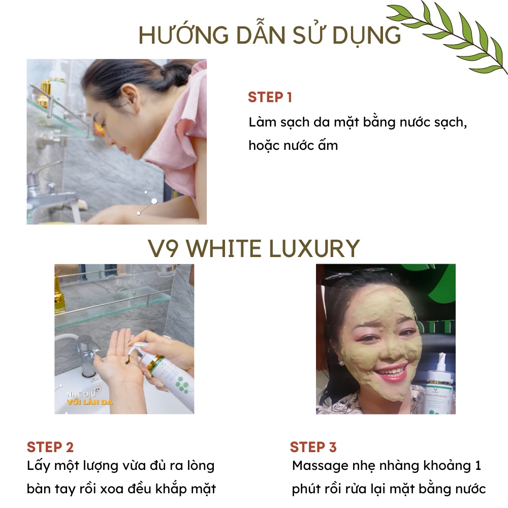 Sữa rửa mặt tạo bọt rau má V9Queen, giúp giảm mụn mờ thâm nám tàn nhang dưỡng trắng da