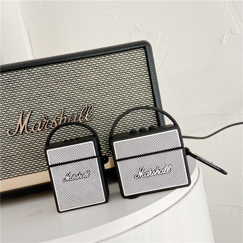 Vỏ bảo vệ hộp sạc tai nghe airpods 1 / 2 / pro bằng silicon hình hộp marshall độc đáo