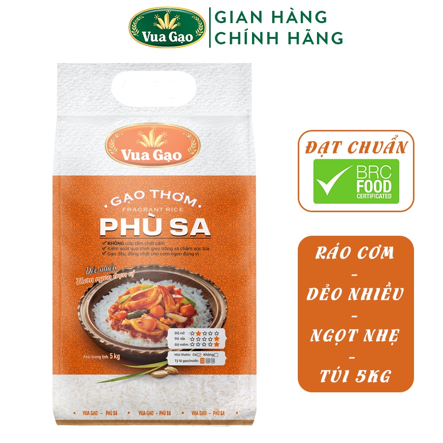 Gạo Thơm Phù Sa – Vua Gạo – Gạo Dẻo, Ngọt Nhẹ, Ráo Cơm - Túi 5kg