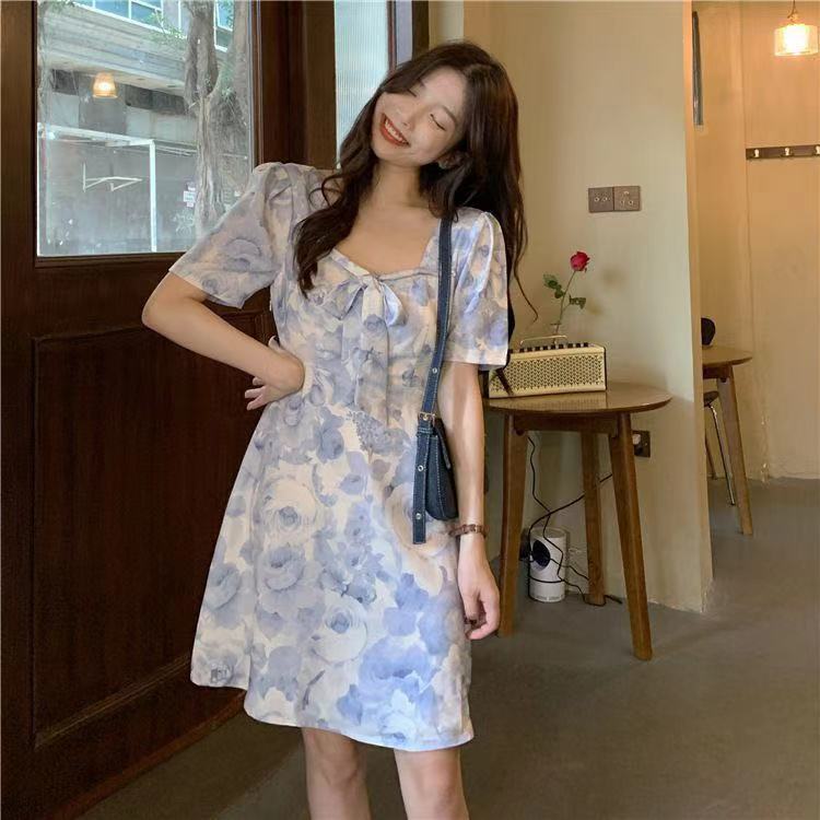 Đầm Ngắn Tay In Hoa Kiểu Retro Pháp Xinh Xắn Cho Nữ | BigBuy360 - bigbuy360.vn