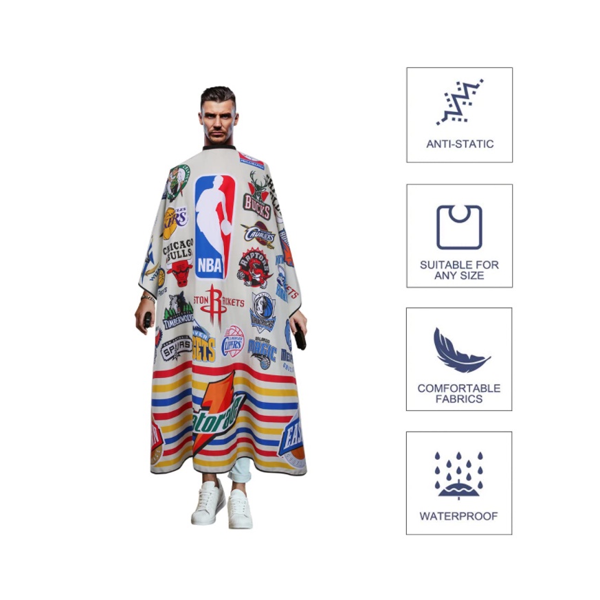 Hàng Có Sẵn Giao Hàng Nhanh Chóng#Áo Choàng Cắt Tóc In Họa Tiết Đội NBA Phong Cách Âu Mỹ Cho Salon