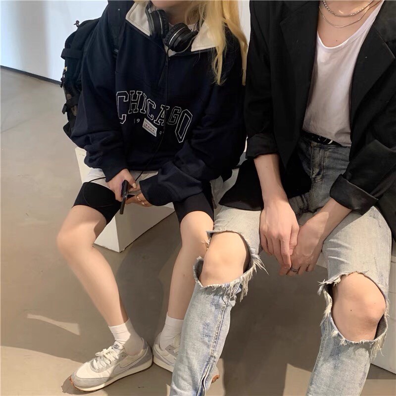 Áo sweater nam nữ form rộng unisex họa tiết chữ CHICAGO/ Áo nỉ tay bồng cổ khóa trẻ trung năng động_kudoshop | BigBuy360 - bigbuy360.vn