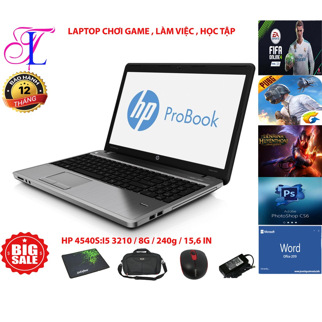 LAPTOP CHƠI FIFA 4, PUBG MOBI, PHOTOSHOP, - HP 4540sB Core i5 3210M/ Ram 4G/ ssd 120G/ Màn 15.6 inch Phím Số, Vỏ Nhôm) | BigBuy360 - bigbuy360.vn