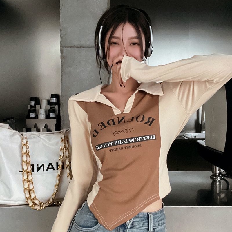 COZOK Áo polo Tay Dài Dáng Ôm Ngắn Thời Trang Trẻ Trung