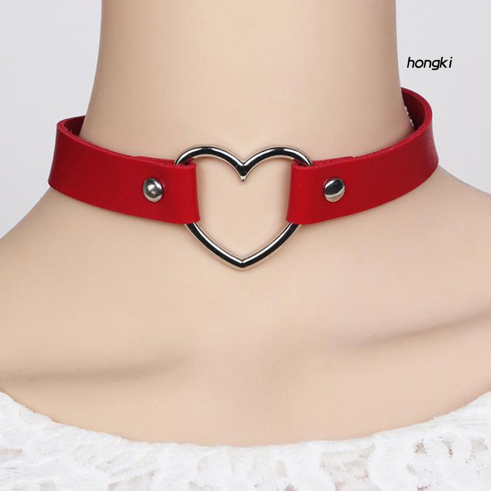 vòng cổ Choker Da Mặt Hình Trái Tim Thời Trang Cho Nữ