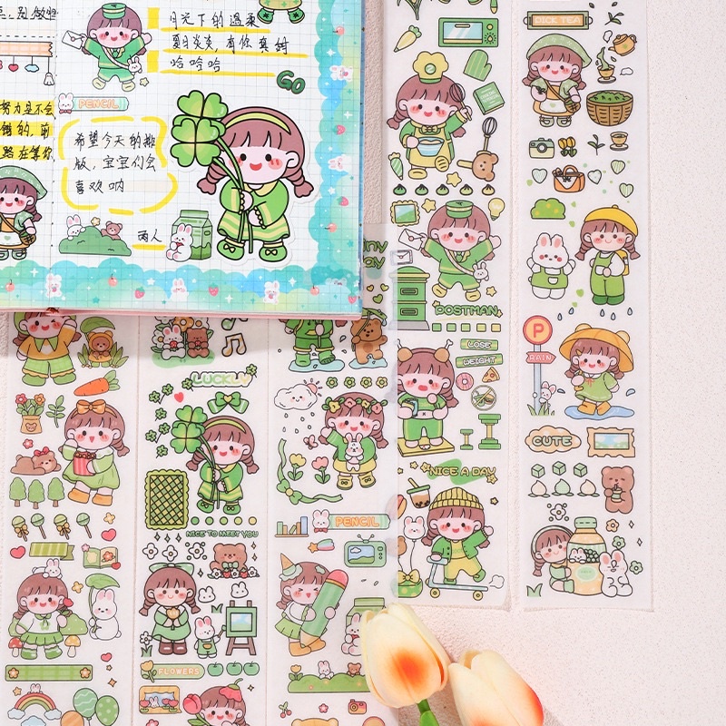 Sticker cute hoạt hình dễ thương, hình dán sticker dài trang trí sổ tay đáng yêu DIY