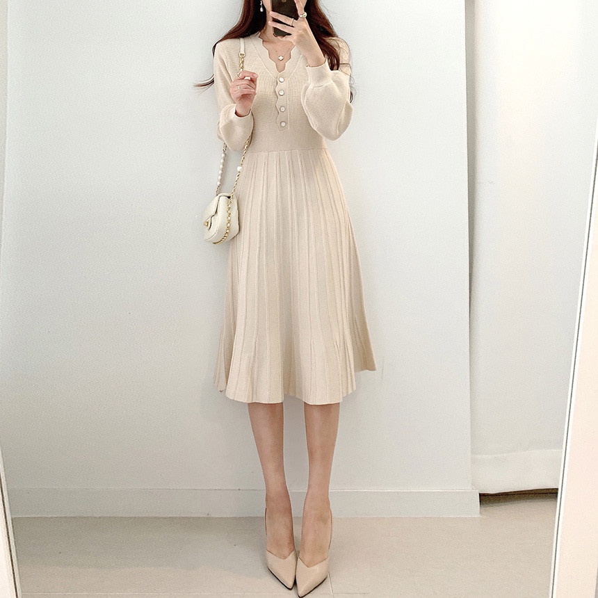 Đầm sweater Dệt Kim Mỏng Eo Cao Thời Trang Thu Đông Kiểu Pháp Mới 2022