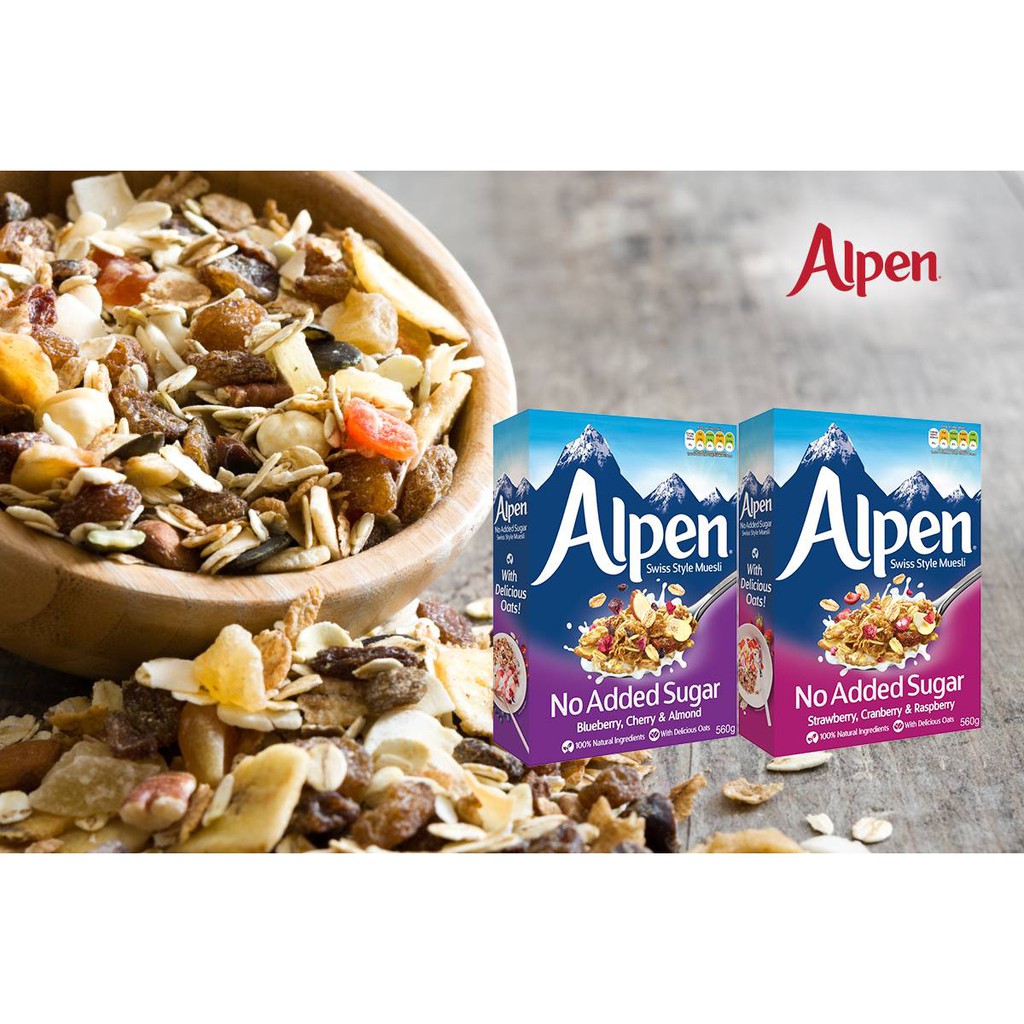 Ngũ cốc giảm cân hoa quả sấy khô Alpen không đường việt quất, cherry, hạnh nhân 560g nhập khẩu Anh - ÂU CHÂU SHOP