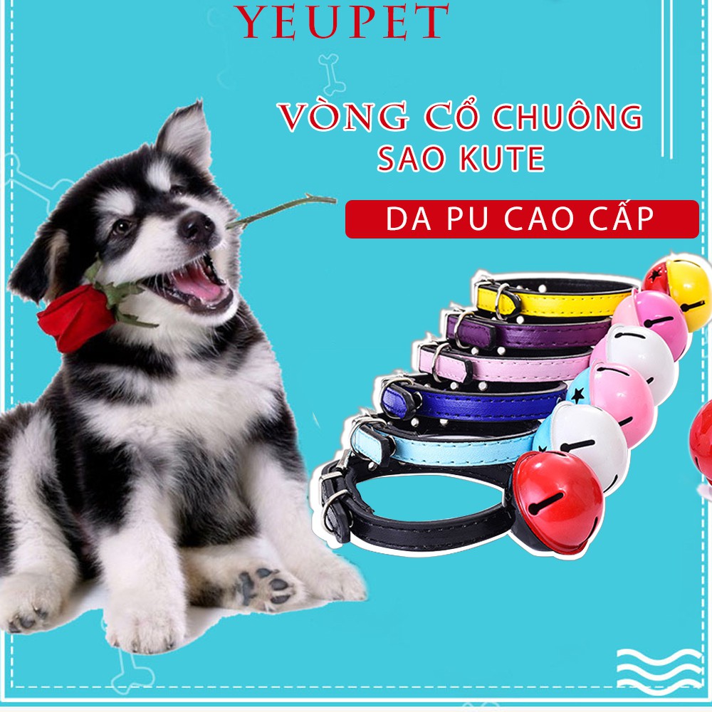 Vòng cổ cho chó mèo YEUPET có chuông to nhiều màu sắc, chất liệu da PU cao cấp full size