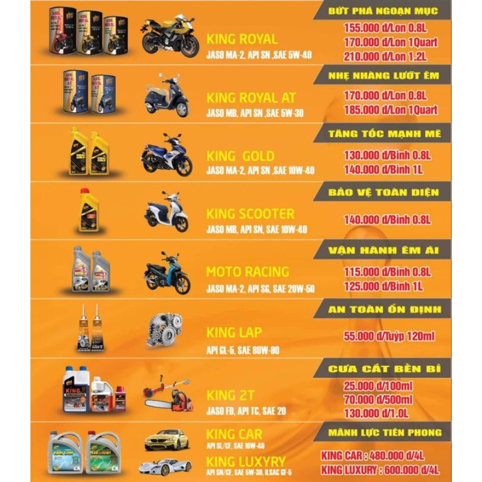 NHỚT KING ROYAL LON 1L DÀNH CHO XE SỐ