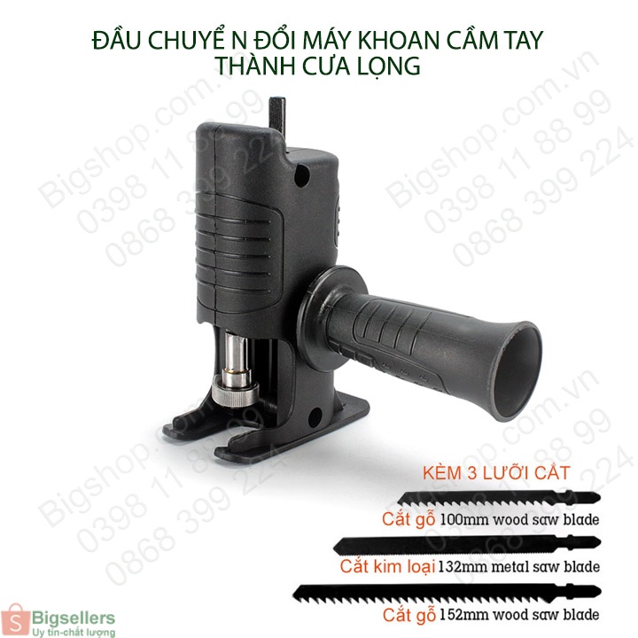 Bộ đầu chuyển đổi máy khoan thành cưa lọng, cưa kiếm đa năng C03R kèm theo 3 lưỡi
