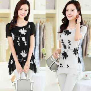 Ao voan 2 lop theu hoa _ A281