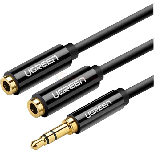 Cáp chuyển AV 3.5mm sang 2 đầu tai nghe Ugreen Audio Cable 25cm AV134 - Hàng chính hãng - Hoàn thiện bằng chất liệu PVC
