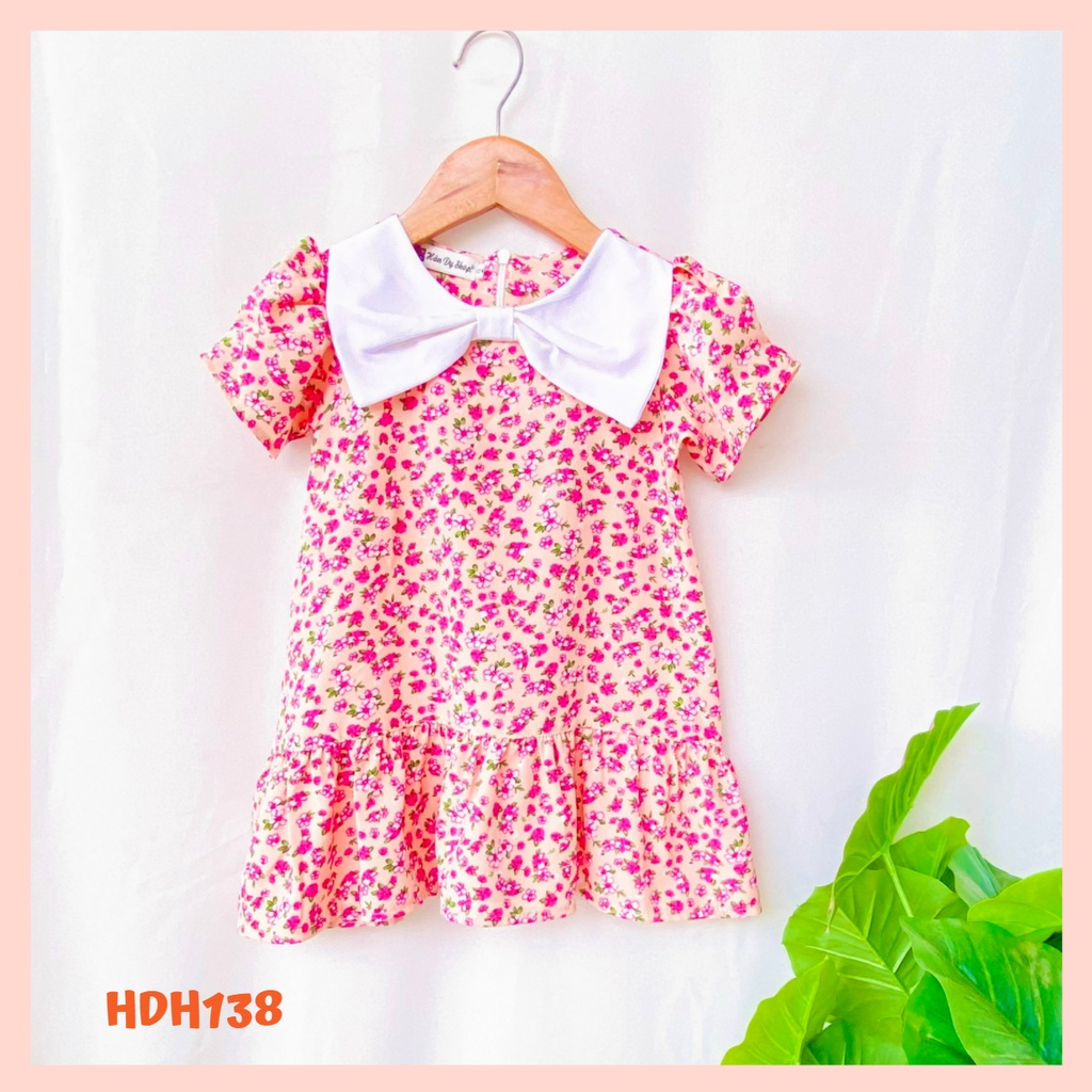 Váy A chất linen gân mặc sang cổ tròn đính nơ ngắn tay có túi