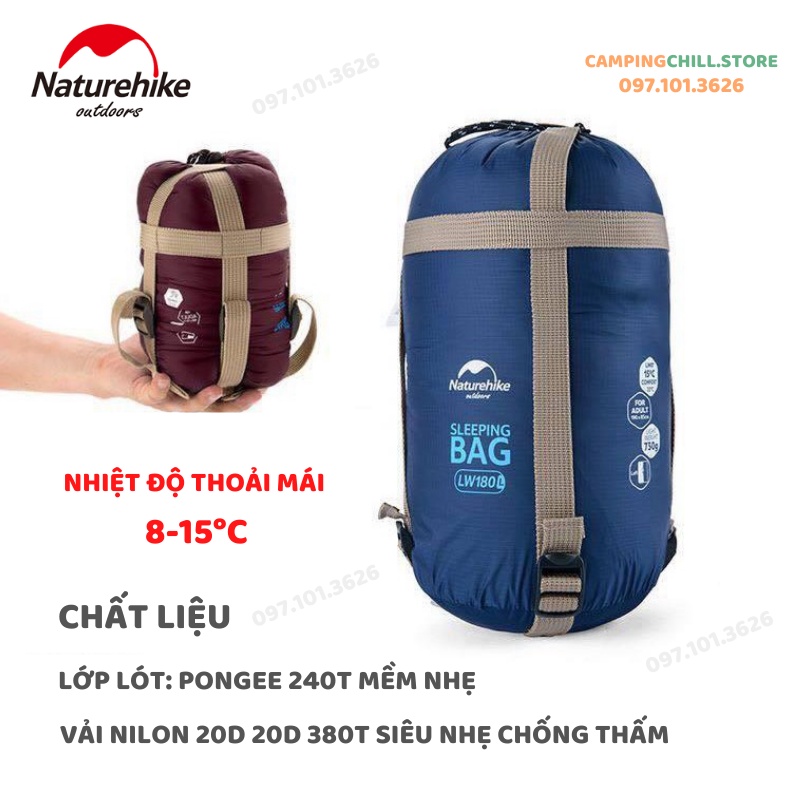 [CHÍNH HÃNG] TÚI NGỦ DÃ NGOẠI, CẮM TRẠI SIÊU ẤM NATUREHIKE LW180 NH15S003-D