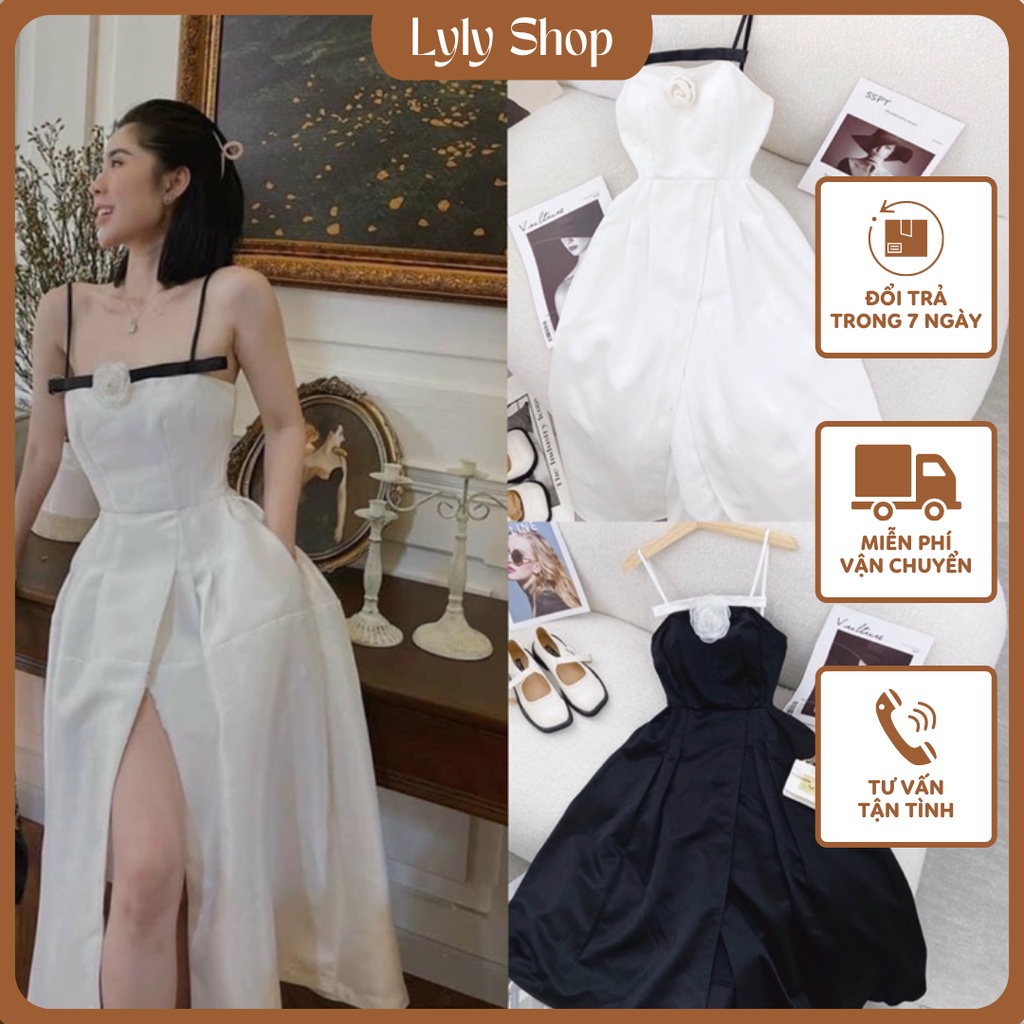 ĐẦM MIDI 2S VIỀN NGỰC TAG HOA