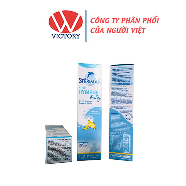 Xịt mũi cho trẻ sơ sinh Sterimar Nose Hygiene baby chai 50ml/ xịt mũi cá heo vàng - Victory Pharmacy