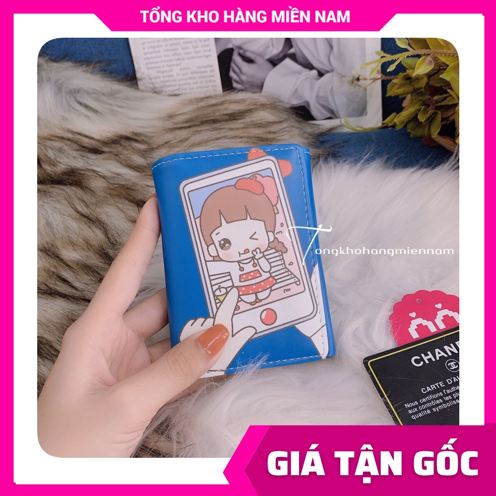 Ví ngắn nữ chất da mềm mịn in hình Hoạt hình Chibi Doremon Kitty dễ thương Ví mini V10