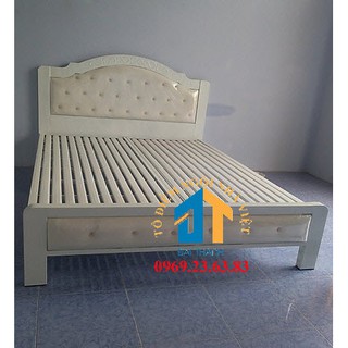 Giường sắt hộp cao cấp màu Trắng kem kích thước 1m6x2m không rỉ sét