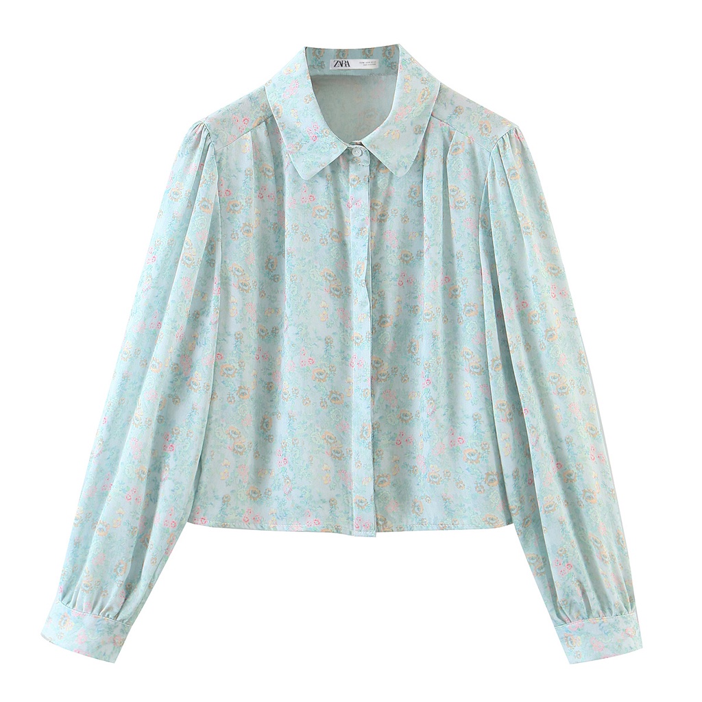 Zara Morocco full tag - Áo sơ mi hoa xanh nhẹ nhàng chất đẹp AH20SMG40N10