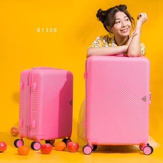 Vali du lịch nhựa, kéo, cao cấp B1308 màu Hồng - chống vỡ, chống trầy xước