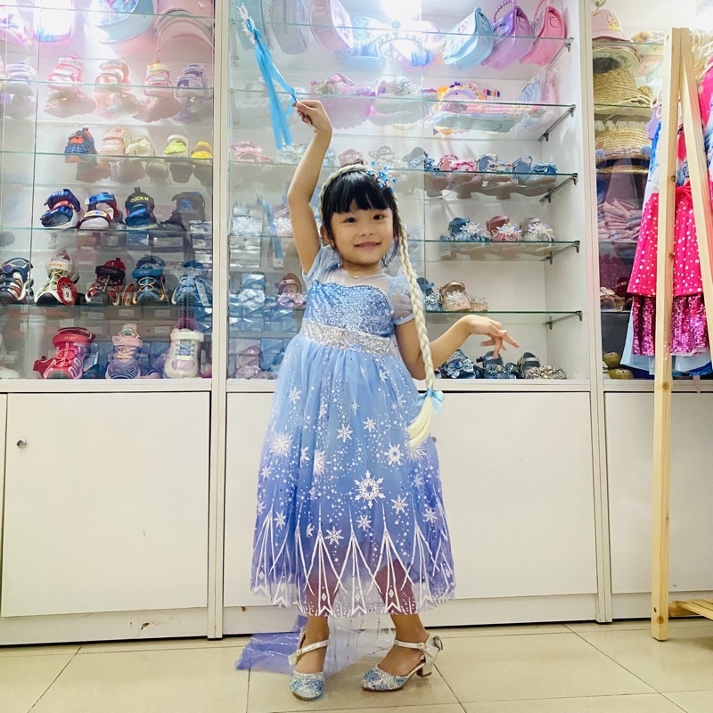 Đầm công chúa Elsa màu xanh tím kèm tà dài cho bé gái 3-11 tuổi - Mẫu mới 2023