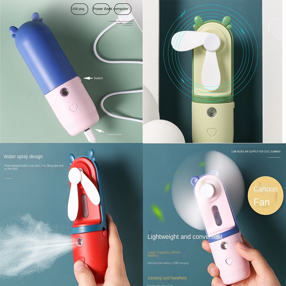 Quạt Phun Sương Mini Cầm Tay Có Cổng Sạc USB Gấp Gọn Dành Cho Mùa Hè