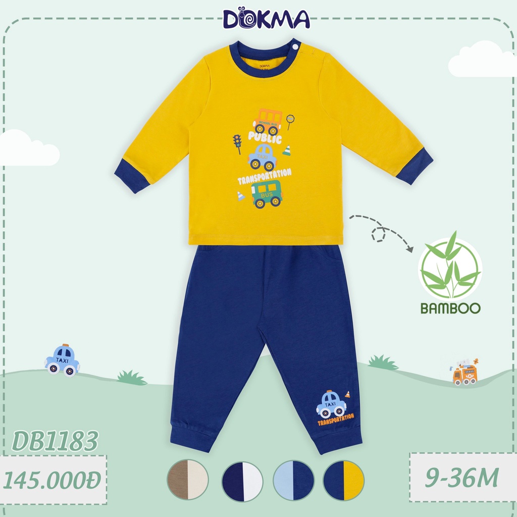 9-36m Bộ cài vai dài tay sợi tre bé trai Dokma DB1183