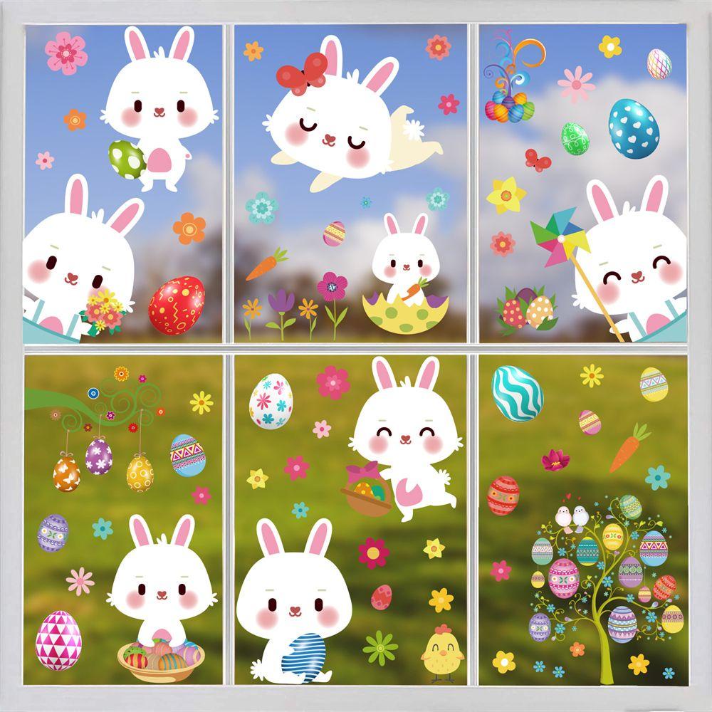 Sticker Dán Cửa Sổ Họa Tiết Thỏ Phục Sinh Hai Mặt Tháo Rời Được Dành Cho Phòng Trẻ Em
